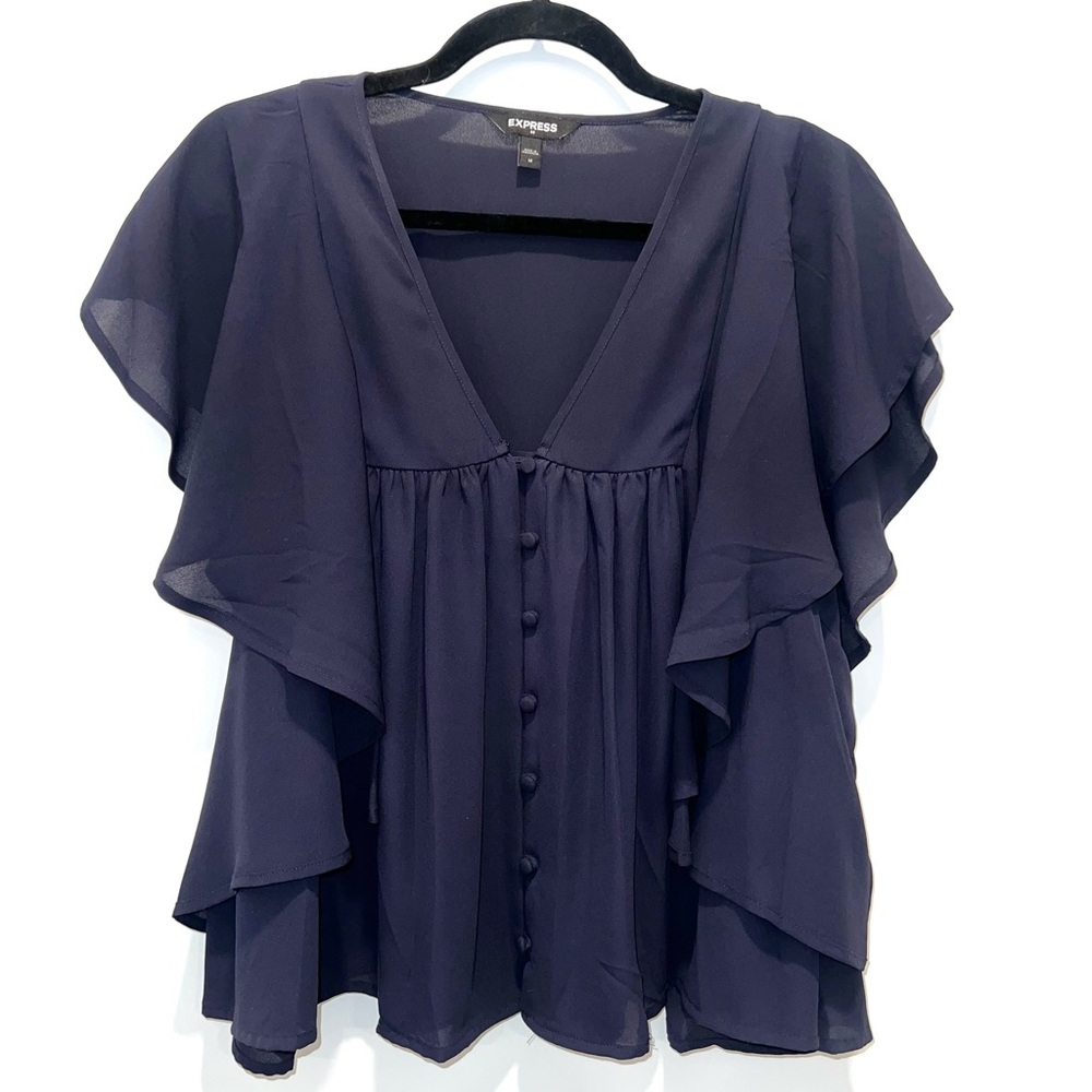 Express Deep Blue Ruffle Blouse